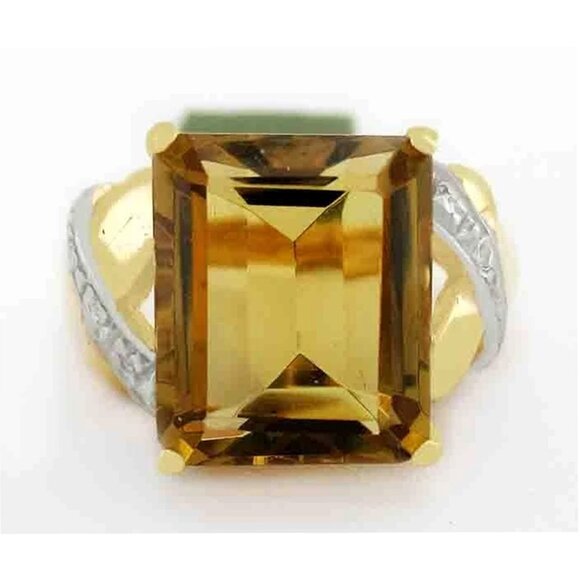 Genuine 8.34 Cts Yellow Topaz & Diamond Ring 10k Gold - Picture 1 of 5